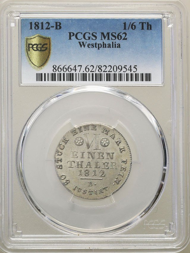 Niemcy, Westfalia. 1/6 talara 1812 PCGS MS62